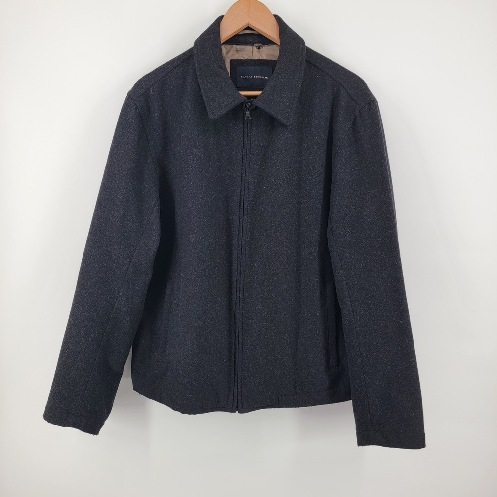 Banana Republic Wool Blend Jacket Mens Medium Charcoal Gray Full Zip Harrington